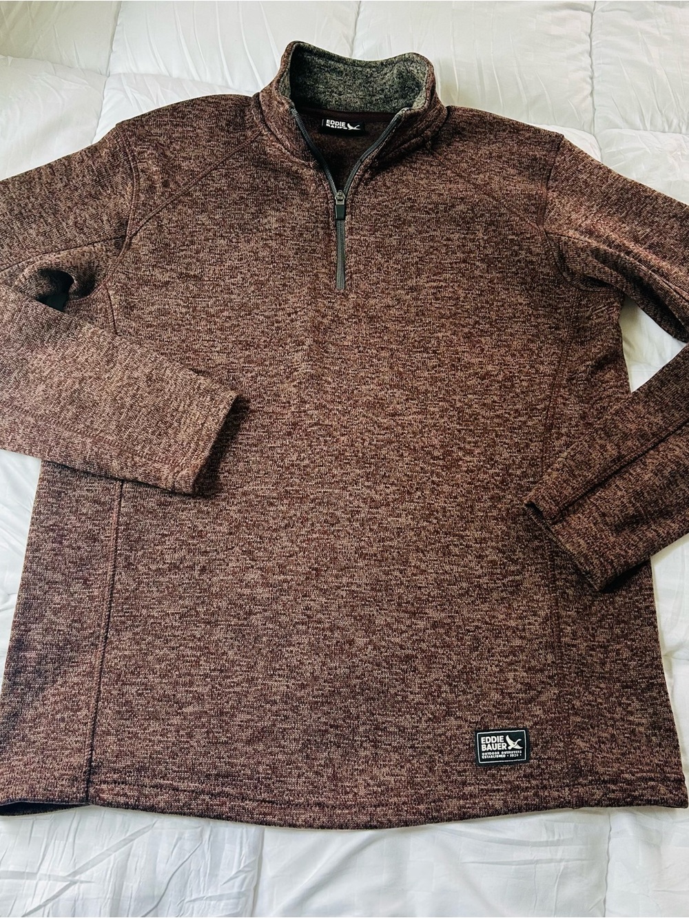 Eddie Bauer Radiator Sweater Fleece 1/4 Zip Pullover Brown Heather Mens Size M